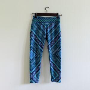 Prana Womens Sz Small 3/4 Length Blue Green Aztec Leggings Running Pants Yoga